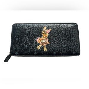 MCM Black Wallet with Gold and Pink Design